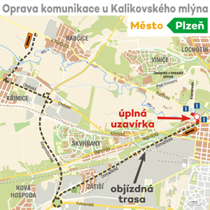Oprava komunikace u Kalikovského mlýna (mapa)