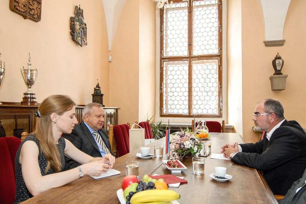 O výměně zkušeností a založení spolupráce v několika oblastech jednal dnes (1.7.2016) primátor města Plzně Martin Zrzavecký s generálním konzulem Ruské federace v Karlových Varech Michailem Nikolajevičem Ledeňovem.