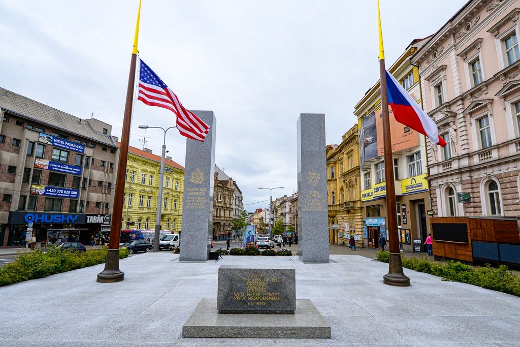 Památník Díky, Ameriko! v Plzni ochrání nový systém (foto: M. Pecuch, 15.5.2019)