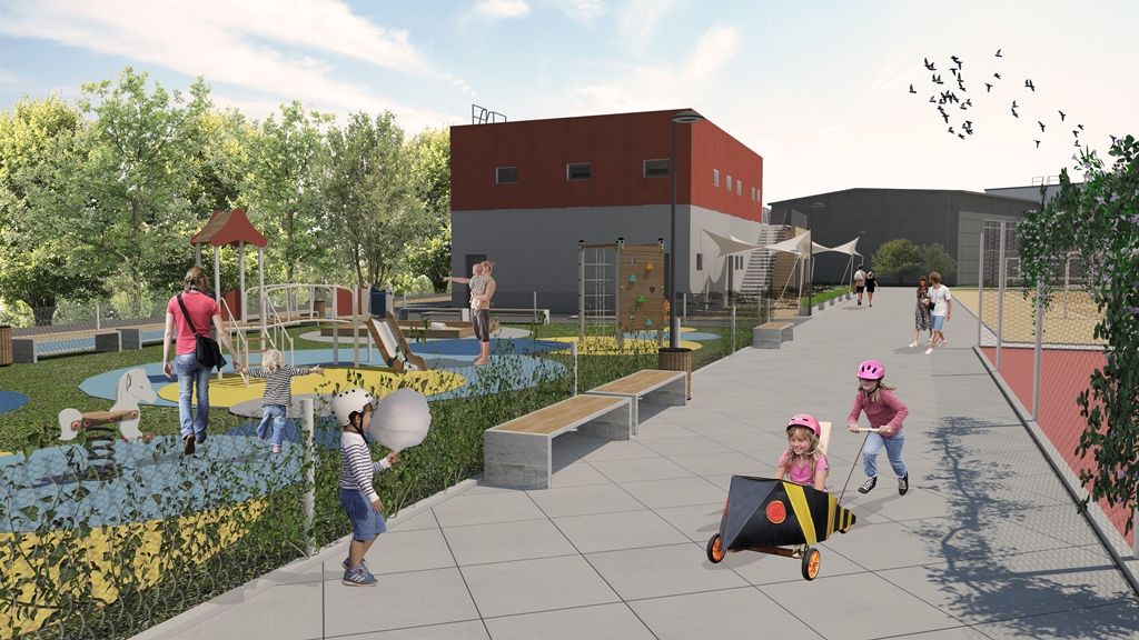 Prokopávka - zahájení stavby a současný stav / vizualizace budoucího stavu (foto: M. Pecuch, 14.10.2019)