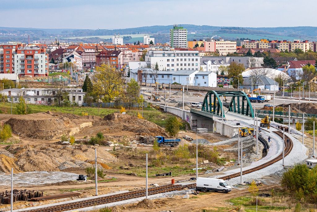 Stavba tramvajové trati na Borská pole