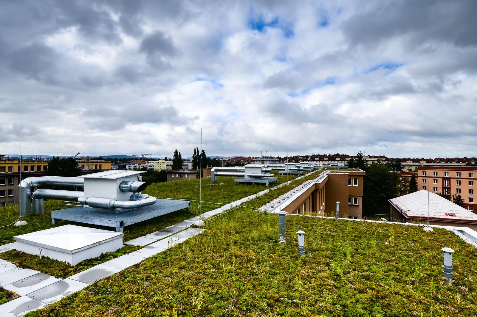 Plzeňská 20. základní škola získala novou nástavbu s odbornými učebnami a zelenou střechou (foto: M. Pecuch, 26.8.2021)