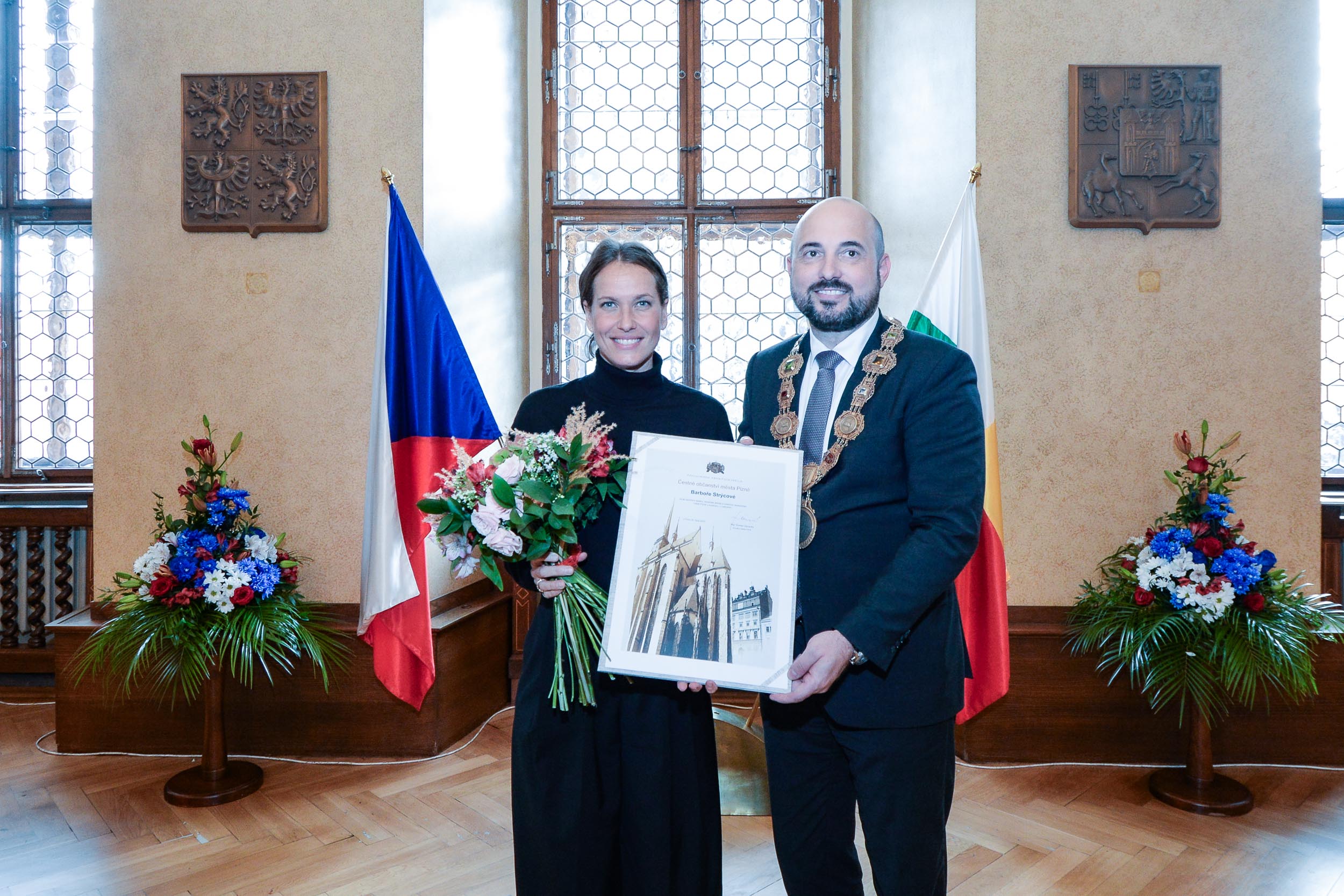Světoznámou tenistku Barboru Strýcovou i další tři významné osobnosti ocenilo město Plzeň (foto: M. Pecuch, 28.10.2023)