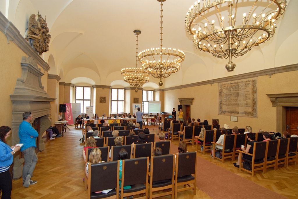 Uplynulý víkend patřil také dětem a jejich projektu Mini-Plzeň 2015, kdy se ve Středisku volného času Pallova uskutečnila plánovací dílna. Na první dětské tiskové konferenci konající se v obřadní síni plzeňské radnice bylo představeno jejich město. Budoucí občané Mini-Plzně se shodli na pravidlech, podle kterých bude město fungovat. Děti nejprve navštívily dospělé v jejich práci, zastupitele města Plzně, ekonoma ze Západočeské univerzity v Plzni, tiskaře a novináře. Setkání s experty jim pomohlo v rozhodování o pravidlech hry, do které se bude moci denně zapojit až 400 dětí. (foto: 16.6.2014)