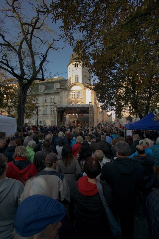 Plzeň ale oslavami žila celý den. Více než dvacet zajímavých míst mohli lidé navštívit zdarma nebo za zvýhodněné vstupné. Zájem byl nebývalý nejen tam, kam se veřejnost běžně nedostane, jako například Doosan Arena, atletický stadion ve Skvrňanech, vodárna nebo Loosovy interiéry, ale i v Techmanii, zoologické a botanické zahradě nebo Západočeském muzeu. Oslavy vzniku republiky zakončil na náměstí Republiky slavnostní ohňostroj na písničky Jiřího Suchého. Předcházel mu Průvod světel s několika tisíci účastníky. (foto: R. Muchka, 28.10.2014)