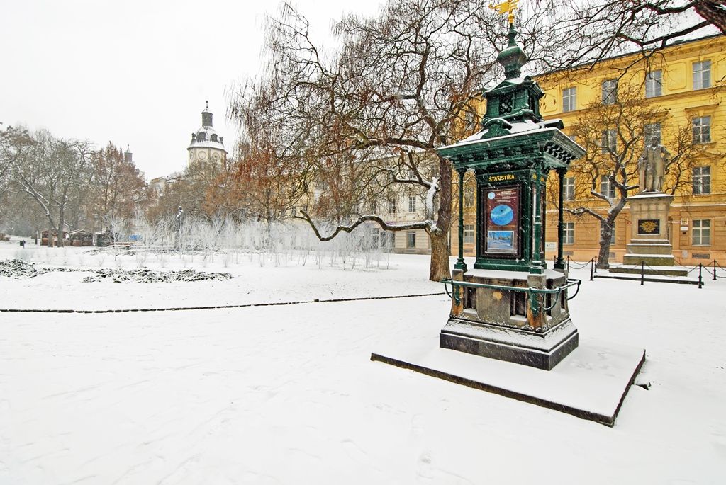 Smetanovy a Kopeckého sady letos poprvé pokryl bílý koberec (foto: 29.12.2014)