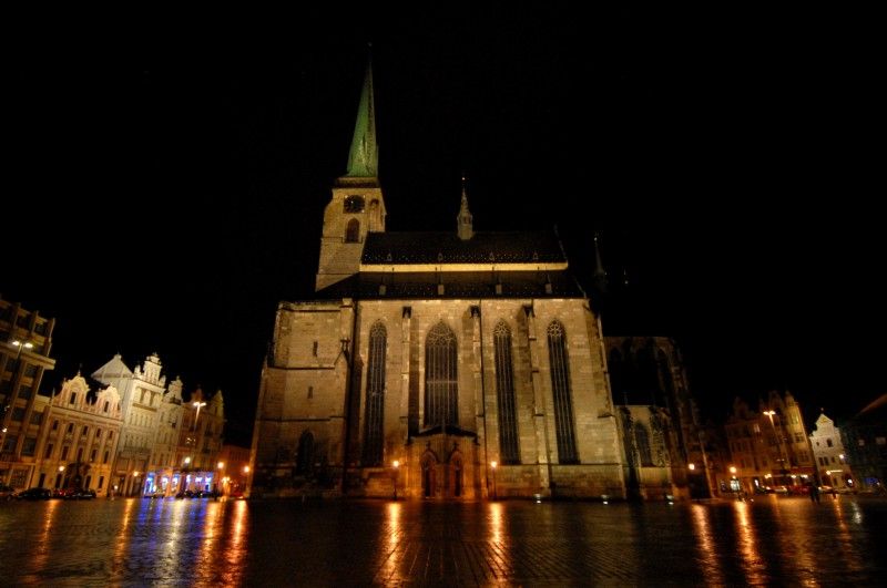 Anděl, Velbloud a Chrtice. Trojice moderních kašen vyrobených podle návrhu pražského architekta Ondřeje Císlera. Chrliče inspirované heraldickými figurami plzeňského znaku jsou bronzové odlitky různé výšky. Jedná se o speciálně vyrobená unikátní díla. Jejich zlacení včetně technologické přestávky trvalo 9 měsíců. Použilo se při něm 7 druhů (barev) plátkového zlata – povrch tvoří kombinace různě barevných plátků o rozměru 80x 80 mm. Na pozlacení všech tří chrličů (cca 70 m2) se spotřebovalo cca 720 g zlata. Různobarevné plátky zlata vytváří strukturu s rozdílnými barevnými efekty, které se budou postupem času měnit. Tzv. patina a stárnutí jsou neoddělitelnou součástí celého díla (foto 17.8.2010).