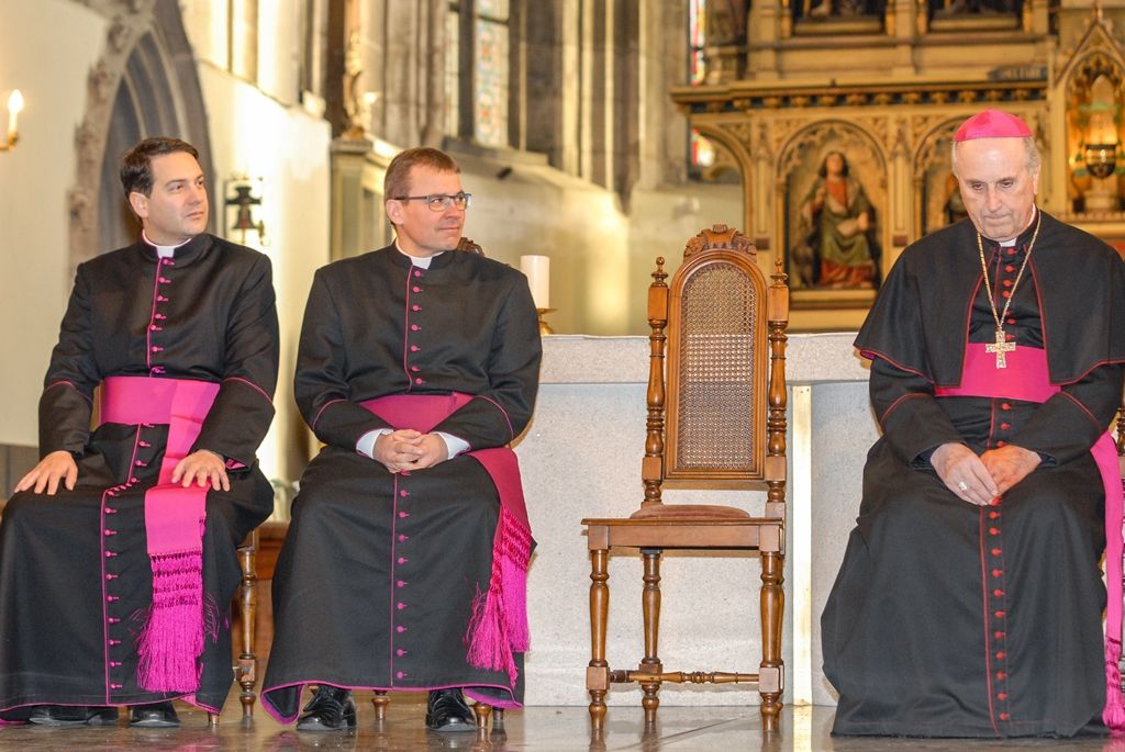 Plzeňská diecéze bude mít nového biskupa. Františka Radkovského střídá Tomáš Holub, generální sekretář České biskupské konference, farář pražské baziliky svatého Petra a Pavla a děkan Kolegiátní kapituly na pražském Vyšehradě. Biskupem plzeňské diecéze ho dnes jmenoval papež František, v pravé poledne byl představen v katedrále sv. Bartoloměje v Plzni. Dojemnému a historickému okamžiku přihlíželo několik stovek lidí. Mezi prvními vyjádřili podporu novému biskupovi primátor města Martin Zrzavecký spolu s náměstkem Petrem Náhlíkem. (foto: 12.2.2016)