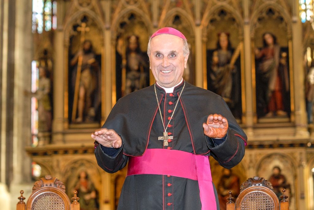 Plzeňská diecéze bude mít nového biskupa. Františka Radkovského střídá Tomáš Holub, generální sekretář České biskupské konference, farář pražské baziliky svatého Petra a Pavla a děkan Kolegiátní kapituly na pražském Vyšehradě. Biskupem plzeňské diecéze ho dnes jmenoval papež František, v pravé poledne byl představen v katedrále sv. Bartoloměje v Plzni. Dojemnému a historickému okamžiku přihlíželo několik stovek lidí. Mezi prvními vyjádřili podporu novému biskupovi primátor města Martin Zrzavecký spolu s náměstkem Petrem Náhlíkem. (foto: 12.2.2016)