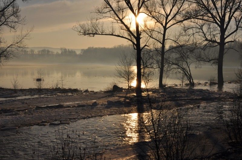 Fotografie zachycují situaci na vodních tocích v Plzni v lednu 2011