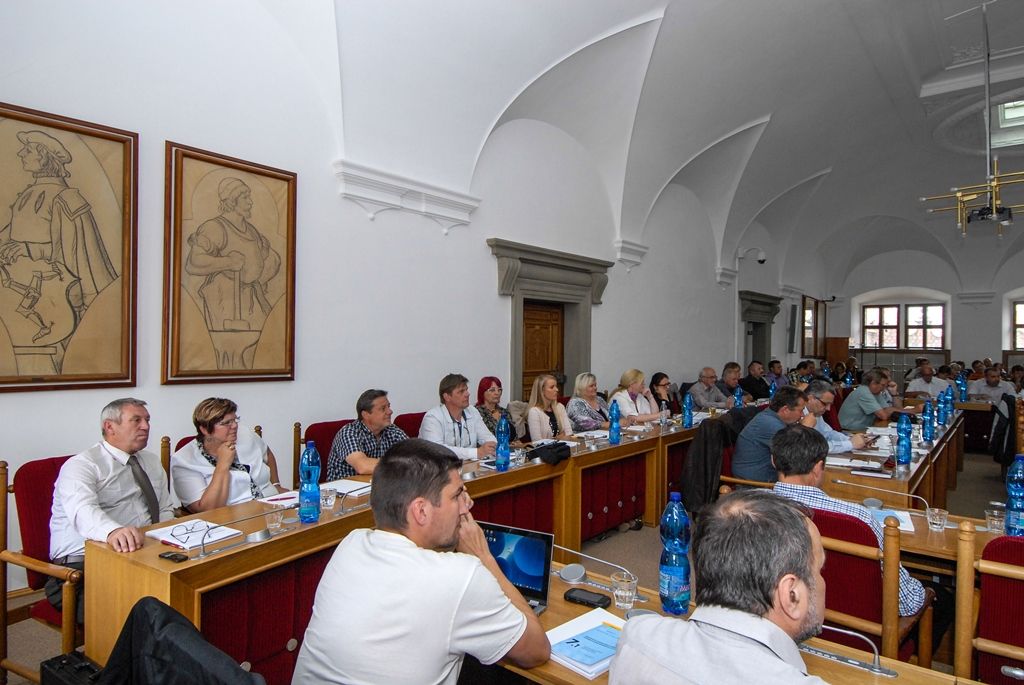 Změny v oblasti veřejné správy představila dnes v Plzni primátorovi města Martinu Zrzaveckému i dalším více než 60 starostům obcí a měst Plzeňského kraje náměstkyně ministra vnitra pro řízení sekce veřejné správy Jana Vildumetzová. Ta při dnešní návštěvě západočeské metropole nejprve krátce jednala s primátorem, poté ve sněmovním sále plzeňské radnice diskutovala se starosty. (foto: 8.6.2015)