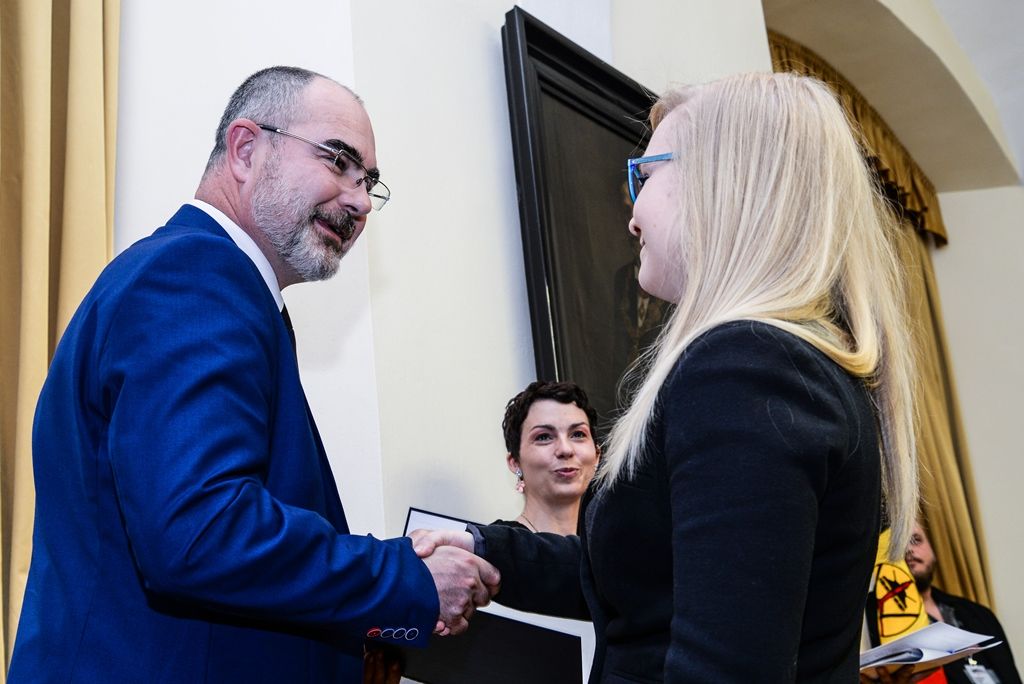 Cenu Jana Palacha získala studentka Silvie Kůželová (foto: M. Pecuch, 8.5.2017)