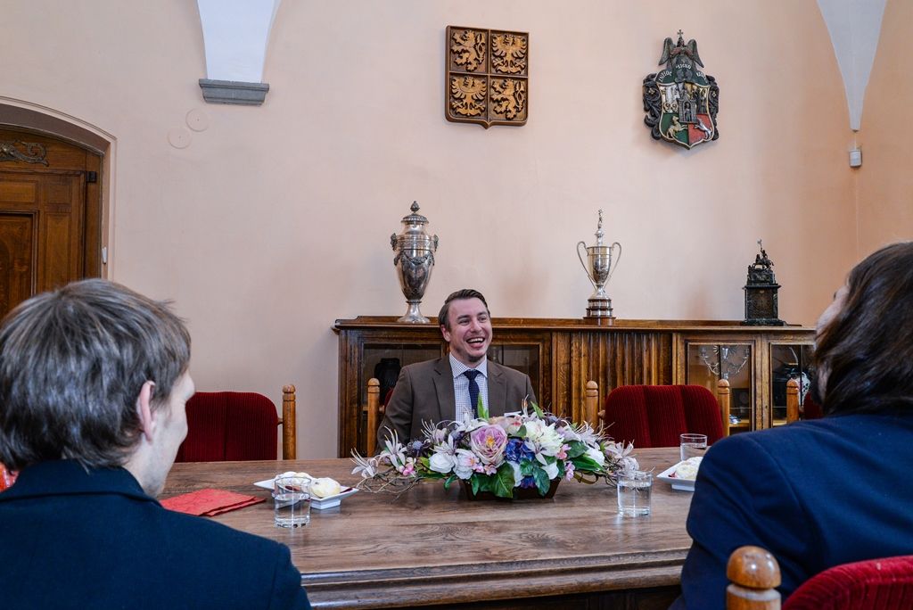 Házenkář Filip Jícha navštívil plzeňskou radnici (foto: M. Pecuch, 12.1.2018)