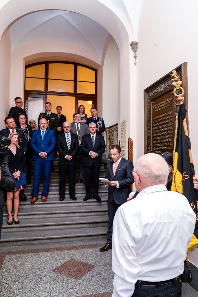 Slavnosti svobody 2018 - Přijetí velvyslanců USA a Belgie, pietní akt na plzeňské radnici (foto: M. Pecuch, 6.5.2018)