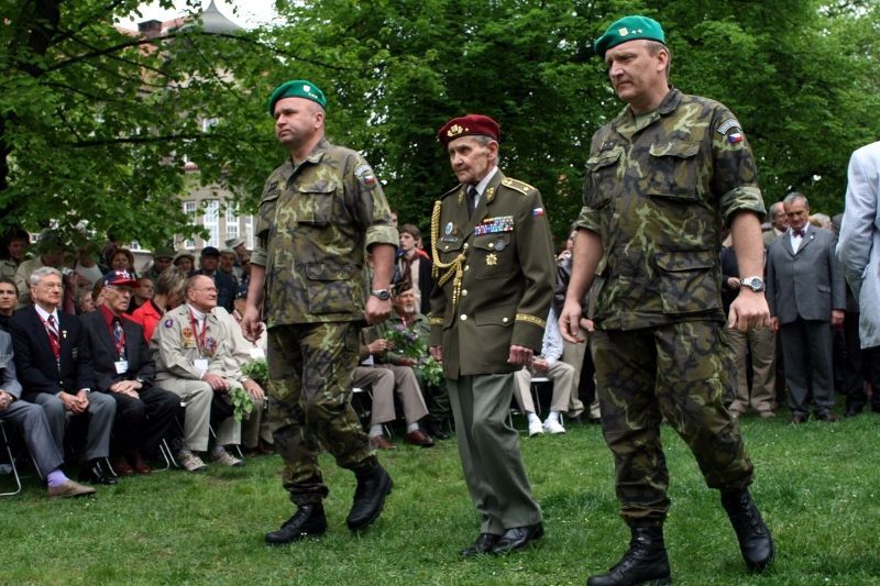 Fotografie z dalších pietních aktů konaných u příležitosti osvobození západních Čech americkou armádou, např. ze schodů plzeňské radnice, z Husovy ulice či Chodského náměstí.