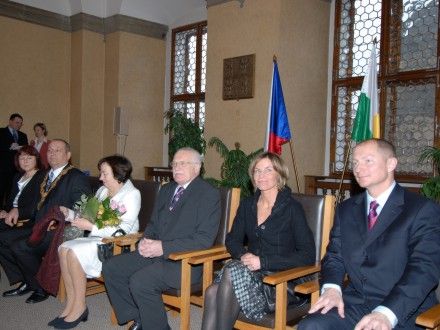 Přijetí prezidenta ČR primátorem města v obřadní síni plzeňské radnice