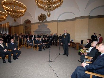 Přijetí prezidenta ČR primátorem města v obřadní síni plzeňské radnice