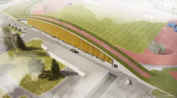 Výstavba východní tribuny atletického stadionu v Plzni na Skvrňanech 