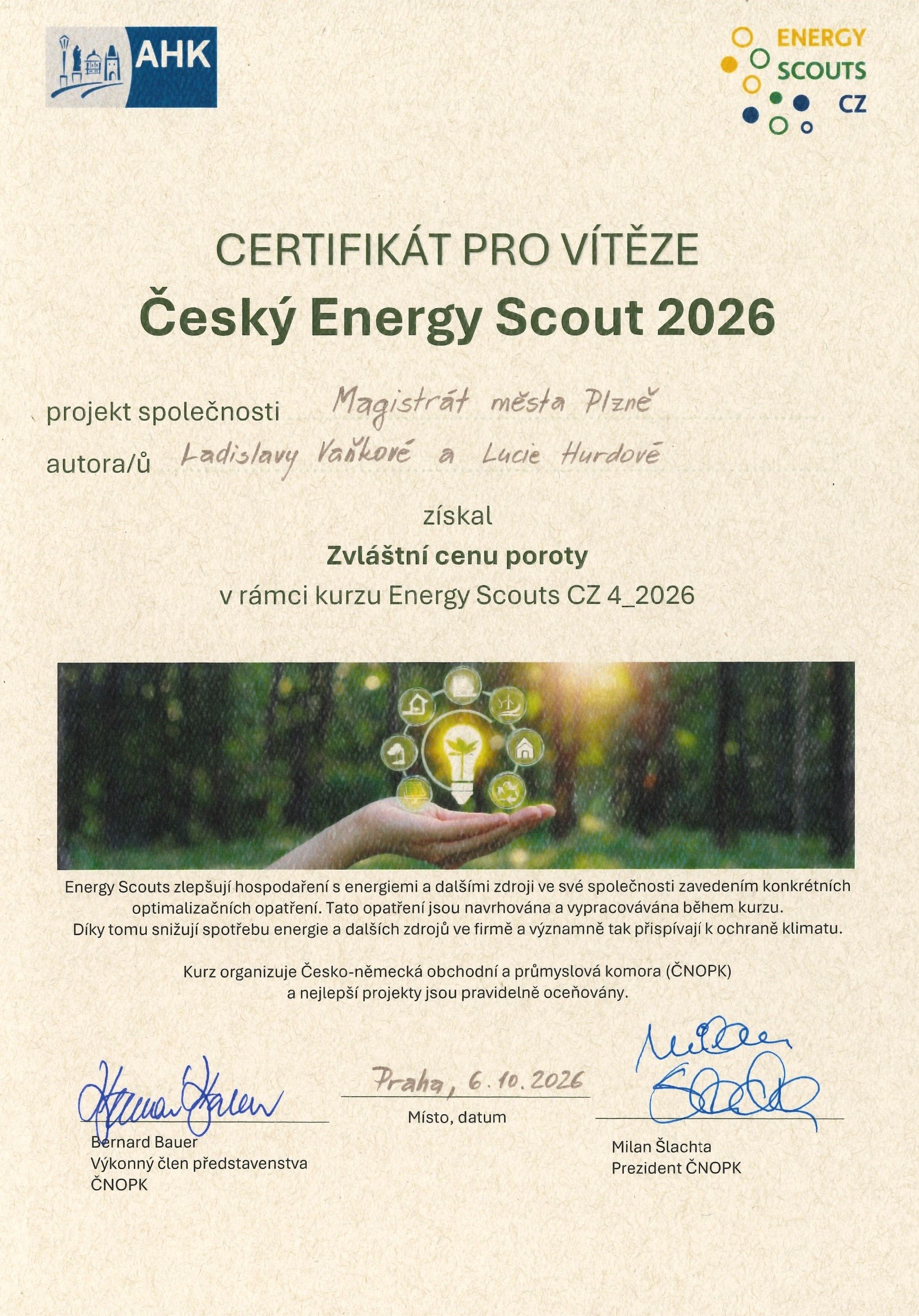 Oddělení městské energetiky získalo zvláštní cenu poroty v programu Energy Scouts CZ