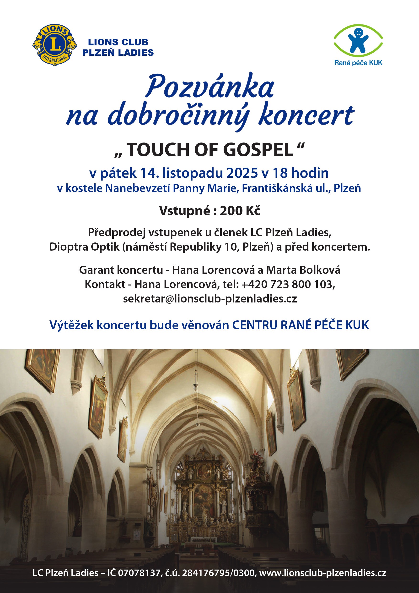Lions Club Plzeň Ladies zve na dobročinný koncert s názvem Touch of Gospel