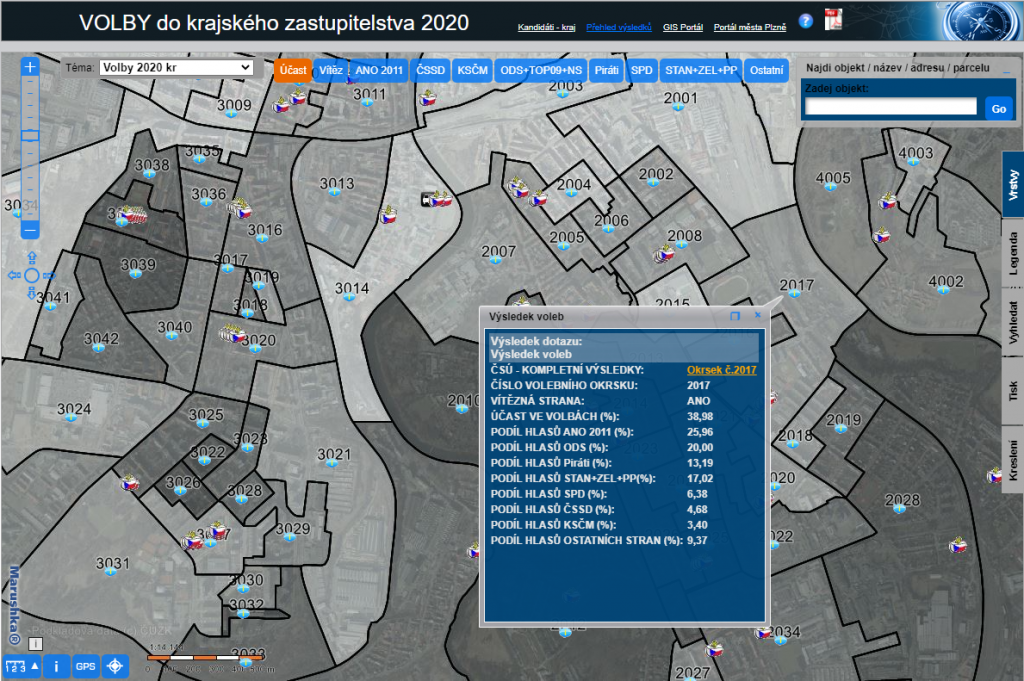 Zobrazení výsledků v mapové aplikaci