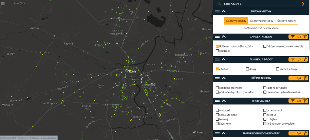 Bezpečnost dopravy v Plzni s použitým filtrováním dopravních nehod