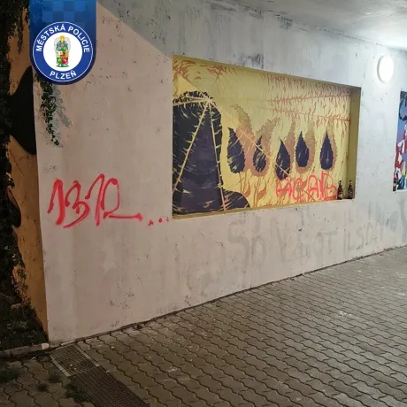 Sprej v ruce, čerstvé nápisy na zdi. Strážníci dorazili právě včas