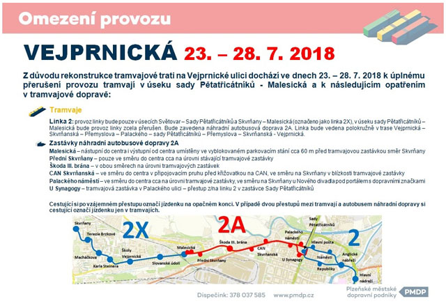 Výluka tramvajové trati ve Vejprnické ulici