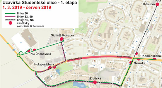 Opravy Studentská ulice začnou 1. března
