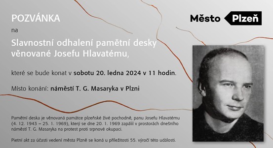 Město Plzeň si připomene 55. výročí upálení Josefa Hlavatého odhalením pamětní desky