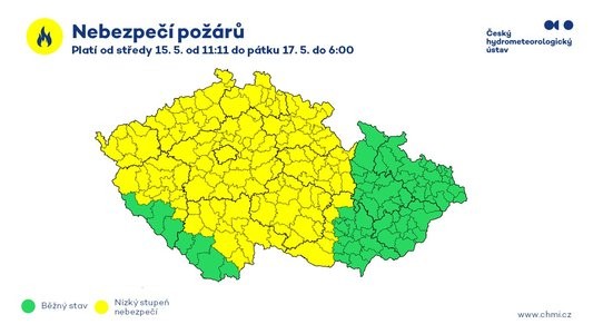 Meteorologové prodloužili výstrahu před nebezpečím požárů