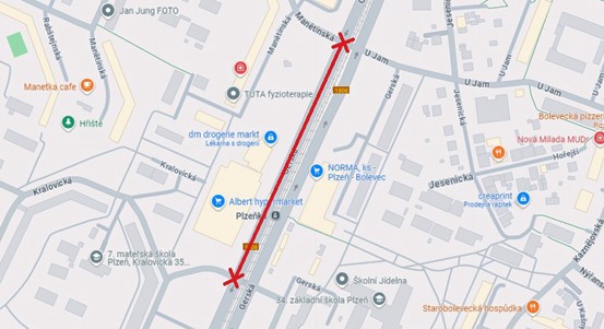 V Gerské ulici začne překládka kanalizace, směrem do města se pojede v protipruhu