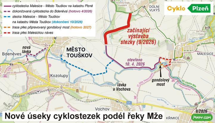 Nové úseky cyklostezek podél řeky Mže - mapa 260925_Cyklostezky_podel_Mze_Mapa