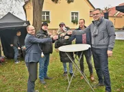 Zleva sommeliér Jiří Lupínek, moderátor Petr Vejvoda a místostarostové Jedničky Jiří Uhlík, Jiří Rezek a Miroslav Šuma. Foto: Milan Svoboda