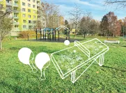 Pingpongový stůl vedle venkovní posilovny v parku nad zoo na Vinicích. Zdroj: ÚMO Plzeň 1