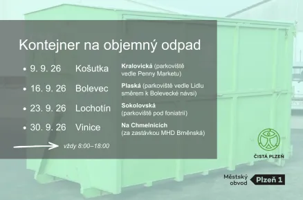 Kontejnery na objemný odpad budou v září přistaveny na čtyřech místech