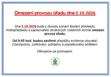 Omezení provozu úřadu dne 2.10.2026
