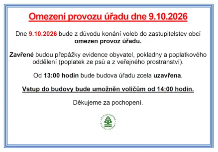 Omezení provozu úřadu dne 9.10.2026