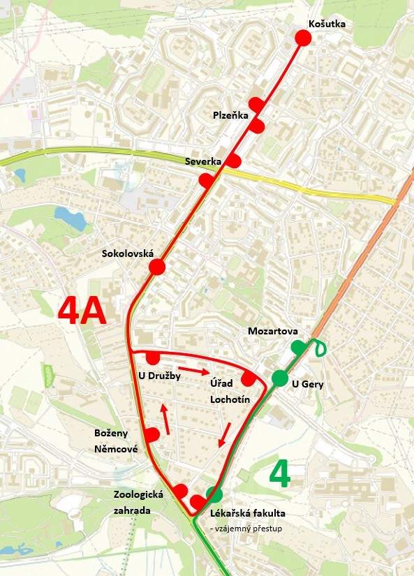 mapa 4 a 4A Košutka-Lékařská fakulta mapa mapa 4 a 4A Košutka-Lékařská fakulta mapa