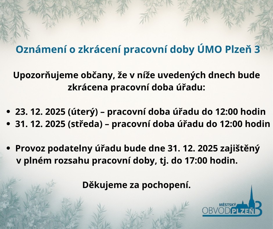 oznámení o změně pracovní doby 