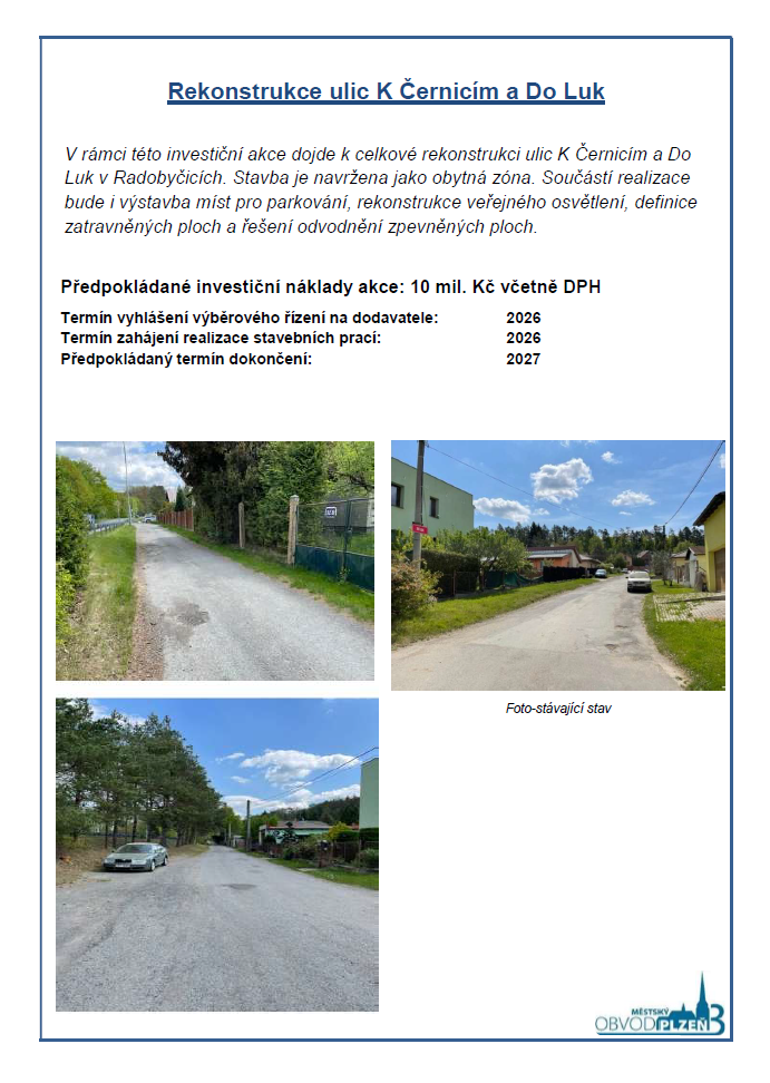 Rekonstrukce K Černicím a Do Luk Rekonstrukce K Černicím a Do Luk