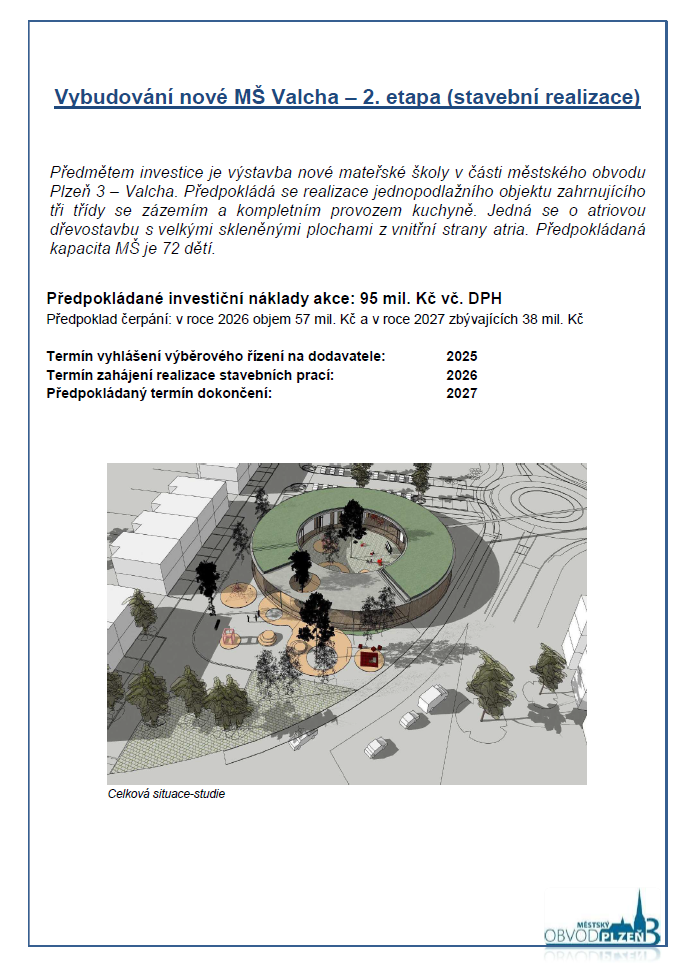 Vybudování nové školky Valcha Vybudování nové školky Valcha