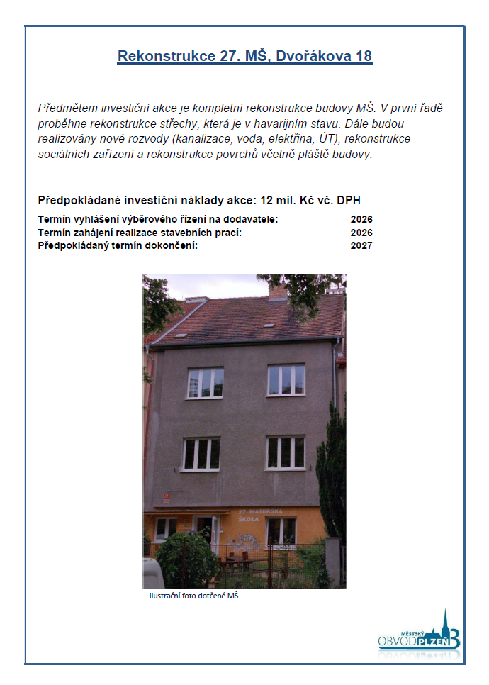 Rekonstrukce MŠ Dvořákova Rekonstrukce MŠ Dvořákova
