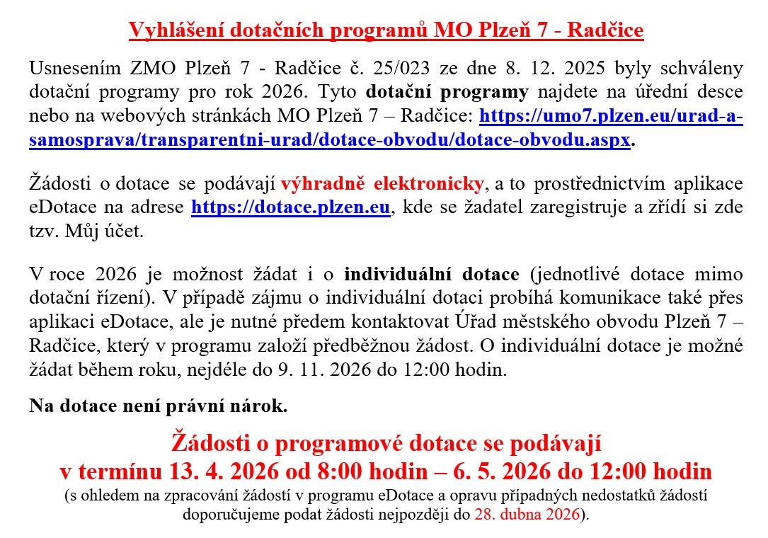 Vyhlášení dotačních programů Vyhlášení dotačních programů