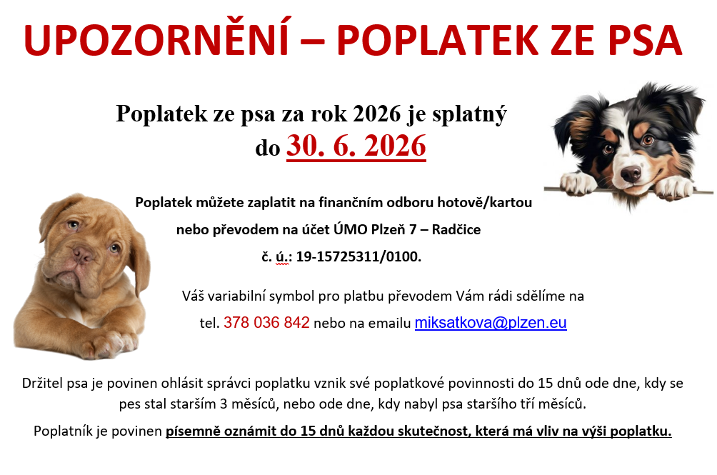 Upozornění - poplatek ze psa Upozornění - poplatek ze psa