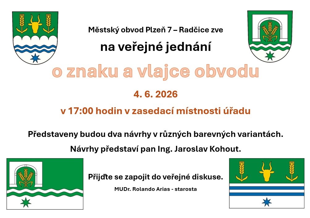 Veřejné projednání - znak, vlajka Veřejné projednání - znak, vlajka