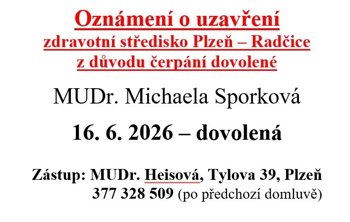 Zdravotní středisko - dovolené červen