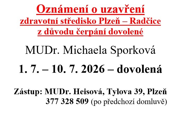Zdravotní středisko - uzavření červenec