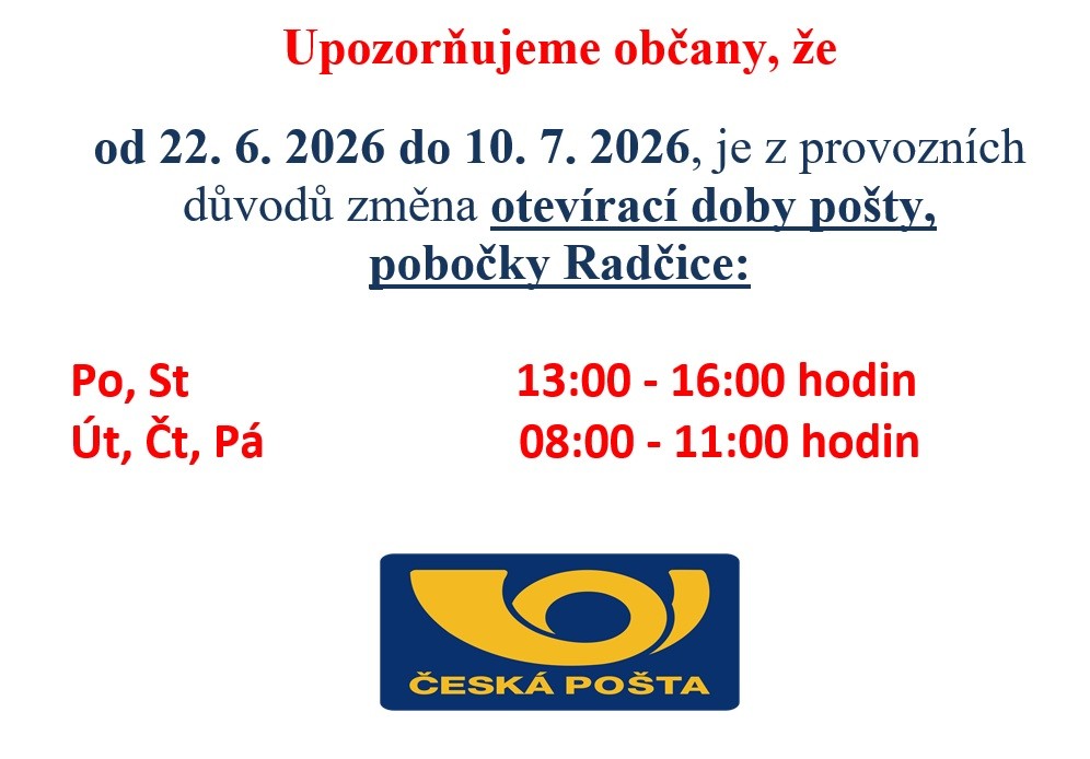 Pošta - změna otevírací doby
