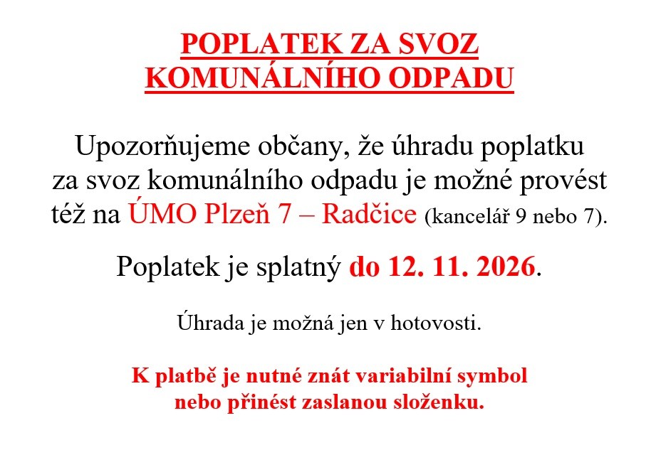 Poplatek za svoz odpadu Poplatek za svoz odpadu
